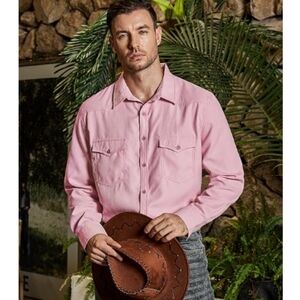 Cowboy Button Up Shirt Long Sleeve with Two Pockets Pink
